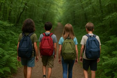 Niños haciendo senderismo